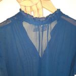 Duo Maternity Blue Sheer Blouse Tunic Top Tie Waist Belt Size Medium Photo 5