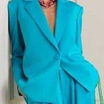 Alice + Olivia Shan Solid Oversized Satin Blazer - Ocean Blue - Size 4 Photo 0