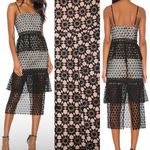 NBD Dolores Midi Dress in Black Revolve Lace Nude Black Tiered X-Small XS Photo 1