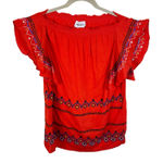 FOR THE REPUBLIC  Cotton Viscose Red Embroidered Flutter Sleeve Blouse Size S Photo 0