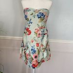 Nanette Lepore Size 4 Belle Fleur Strapless Floral Dress Tie Pockets Linen Silk Photo 2