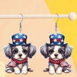 Cute Dog Independence Day Flag Pattern Dangle Earrings Photo 1