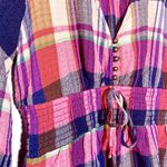 Anthropologie Pilcro Plaid Peplum Smocked Waist Long Sleeve Top Pink Navy Small Photo 3