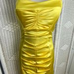 Cache Caché Yellow Satin Strapless Ruched Bodycon Cocktail Dress Photo 6