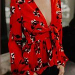 VICI Rendezvous Red Floral Deep Balloon sleeve Peplum Blouse Photo 2