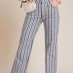 Anthropologie Women’s Alena blue & white striped boot up pants 28P Photo 0