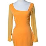 Oh Polly Asymmetrical Long Sleeve Cutout Mesh Bodycon Orange Mini Dress Neon Y2K Photo 0