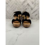 Coach Heels Womens 7 Valeann Cork Block Black Suede Round Open Toe High Gold Photo 2
