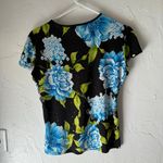 Jessica Max Y2k Funky USA Size Medium Black Blue Floral Sparkle Short Sleeve Top Photo 3