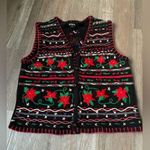 Erika VTG CHRISTMAS Sweater Vest Funky Retro Holiday Knit Black Red Green Petite S M Photo 0