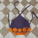 ZARA crochet knit halter neck crop top lace floral flowers plum orange 2142/157 Photo 7