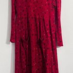 90s Red Floral Midi Dress w/ Pockets Cottagecore Made in USA Size Large Photo 0