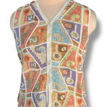 Peruvian Connection  Pima Cotton Knit Sweater Vest Geometric Artsy Oatmeal Vneck Photo 0