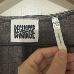 RECLAIMED VINTAGE | Charcoal Corset Embroidered Tie Front Fringe Cropped Top, 6 Gray Photo 5