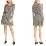 Joie  LILIANNA BLACK WHITE ROMANTIC RUFFLED SILK RUCHED SMOCKED WAIST LINED DRESS Photo 1