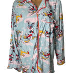 Disney  100 Pajama Top Button Front Christmas Cartoon Print Blue S Photo 0
