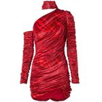 ALIETTE Red Velvet Cold Shoulder Ruched Bodycon‎ Gothic Punk Mini Dress 0 Red Photo 12