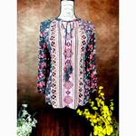 Mason & Belle Casey Tassel Detail Blouse Gray/Pink size S Photo 3