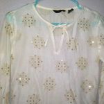 New York & Company boho white gold sequined blouse Size XS Photo 2