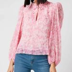 Ganni Floral Print Plisse Balloon Sleeve Georgette Blouse Floral Pink 36 US 0 Photo 0