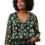 Lush Clothing Lush Women's Floral Long Sleeve Blouse Green Ruffle Neckline Size 3X Photo 0