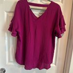 Apt. 9  Women's V-Neck Ruffled Sleeve Blouse in Fuchsia Photo 1