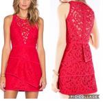 BCBGMAXAZRIA  Hanah Red Lace Overlay Scalloped Tiered Mini Dress Photo 1