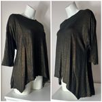 Iman Black Gold Metallic Glitter Asymmetric Hem Sparkle Top Size Small NWT Photo 2
