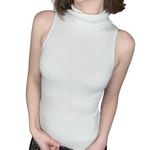 Bebe White Silver Metallic Sleeveless Turtleneck Shirt Tank Top M Y2K Futuristic Photo 0