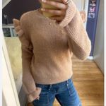 ZARA  Camel Tan Ruffle Shoulder Crewneck Cropped Sweater Size Medium Photo 10