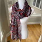 The Limited  Violet Orange White Paisley Print Sheer Fringe Wrap Scarf Photo 5