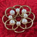 VTG Krementz infinity circle overlay gold filled and cultured pearl brooch pin Photo 4