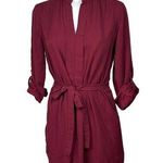 Studio M Red Half Sleeve Tie Belt Mandarin Monk Collar Shirt Knee Length Dress S Photo 0