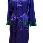 Victoria's Secret  Gold Label Robe Purple Satin‎ Kelly Green Trim Belted Size M/L Photo 0