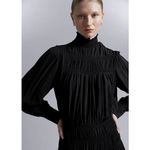 & Other Stories & OTHER STORIES Smocked-Neck Mini Dress Size 8 Black Long Sleeve Photo 2