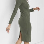 Wild Fable NWT Green ribbed mock neck long sleeve knit midi dress w/back slit S Photo 0