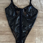Leather and Mesh Black Women's Bodysuit Photo 0