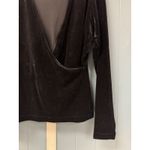 Y2K Vintage Top Black Casual Corner Velvet Draped Plunge Wrap Neck Long Sleeve Size L Photo 2