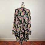 Showpo Jaspha Sheer Detail Ruffle Skirt V Neck Mini Dress In Black Floral Pink Size 16 Photo 5