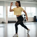 Alphalete Cropped Tee Shirt Womens Large Beige Logo Cotton Stretch Everyday Wear Photo 2