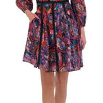 Vince Camuto Chiffon Printed Metallic Long Sleeve Mini Dress Pink Red 6 Photo 0