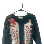 Shenanigans Vintage 90s Women's Size Medium Rose Floral Crochet Green Sweater Black Photo 1