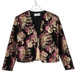 Ellen D 1980s Vintage Pink & Gold Floral Metallic Blazer Jacket Medium Black Photo 0