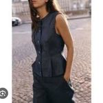 ZARA  Tailored Waistcoat Vest Top Blue 100% Medium Womens Photo 4