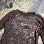 Coffee Shop  Brown Cotton Long Sleeve Top Photo 1