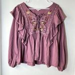 Oddi  Women’s Long Sleeve Cranberry Ruffles Baby Doll Blouse Embroidered Top Sz L Photo 0