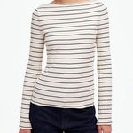 Madewell NWT  Ribbed Long-Sleeve Boatneck Top in Stripe Black Winter White XXS Photo 0