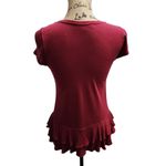 Loft Burgundy Ruffle Hem Cap Sleeve Top Feminine Layered Peplum Petite SP Photo 1