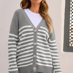 Merokeety  Women's Striped Cardigan Sweater Open Front  Button Tweed Knit soft Photo 0