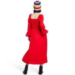 La Ligne x Target Dress Small Red Smocked Bodice Side Slit Pockets Midi NWT Photo 1
